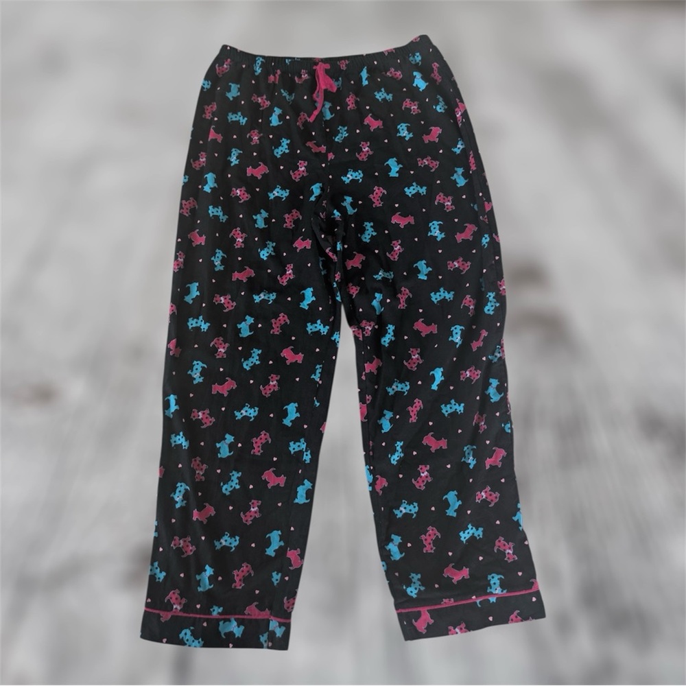 Women’s Pajama Bottoms Large 14/16 Classic Elements Black Scottie Dog Pink Pants - Picture 2 of 8